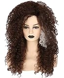 Topcosplay Afro Perücke Damen, Lockige Perücke Braun Lang für Fasching Halloween Cosplay Kostüm