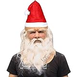 NEMMXUB Weihnachtsmann Maske - Nikolausmaske mit Rauschebart+Perücke+ Augenbrauen + Mütze...