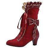 COOLCEPT Damen Vintage Viktorianische Stiefel Schnüren Bogen Mitte Blockabsatz Steampunk Stiefel...