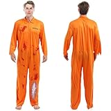 TOPJOWGA Orangenes Häftling Kostüm für Herren Damen, Oranger Gefängnisoverall, Blut Gefangener...