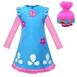 laughZuaia Kinder Mädchen Trolle Mohn Prinzessin Kostüm mit Perücke Halloween Cosplay Party...