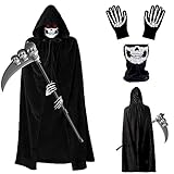 Sensenmann Kostüm Halloween Herren: Gruselig Kostüm Reaper mit Sense Schädelmaske Handschuhen...