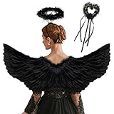 Goenb Engelsflügel, 80*41cm Engelsflügel Schwarz Engel Kostüm Damen Kinder Herren Erwachsene...