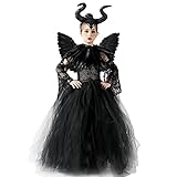 AMOBON Maleficent Kostüm für Kinder, Mädchen Böse Königin Kleid mit Hörner Kopfschmuck und...