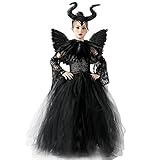 AMOBON Maleficent Kostüm für Kinder, Mädchen Böse Königin Kleid mit Hörner Kopfschmuck und...