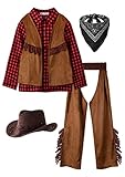 ReliBeauty Cowboy Kostüm Kinder mit Cowboyhut Bandana Halstuch, Rot，120