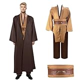 Moiuguli Jedi Kostüm für Herren, Obi Wan Kenobi Jedi Robe Tunika Kapuzenmantel Outfit Umhang mit...