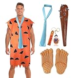 Huraogcos 5PCS Fred Feuerstein Kostüm für Erwachsene Männer Höhlenmensch Cosplay Outfits mit...