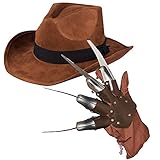 Erwachsene Unisex Halloween Freddy Krueger Kostüm Braun Hut + Klauenhandschuh ~ Nightmare on ELM...