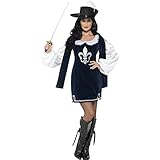 Smiffys Weiblicher Musketeer Kostüm, Dunkelblau, mit Kleid und Hut