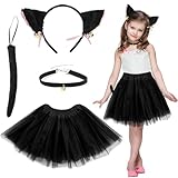 Orgoue Katzenkostüm, Katzenkostüm Kinder Mädchen Katze Cosplay Set Mit Katzenohren-Stirnband,...