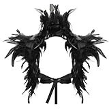 Aurasky Federkragen Schwarz, Gothic Feder Achselzucken, Federumhang Kostüm, Feder Cape, Feder Schal...