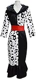Yanny Damen Cruella Deville Cosplay Kostüm Kleid mit Handschuhen Full Set Halloween Cosplay Dress...