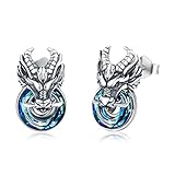 Drachen Ohrringe 925 Sterling Silber Drachen Ohrstecker Kristall Ohrringe Tier Ohrringe Drachen...