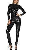 FEOYA Lederoverall für Damen Langer Overall Bodysuit Nachtwäsche Club Kostüme Catsuit Catwomen...