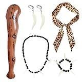 EUPSIIU 5 Stück Damen Höhlenfrau kostüm Leoparden Kostüm Set Aufblasbare Waffe Tier Leopard...