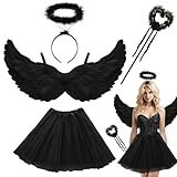 Engel Kostüm Damen Schwarz, TUTU-Rock, Engel Flüge, Heiligenschein und Zauberstab, Engelsflügel...
