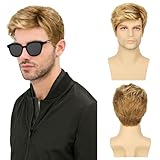 TSHAOUN Herren Perücke Blond Perücke Kurze Herrenperücke Gelockte, Herren Boyband Perücke...