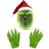 Miminuo Maske mit Weihnachtsmannmütze Weihnachtsmaske und Handschuhen Kostüm Requisiten Gruselige...
