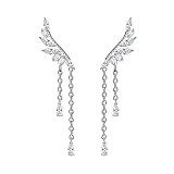 QUKE Damen 925 Sterling Silber Weiß Zirkonia Kristall Ear Cuff Ohrstecker Ohrringe Dangly...