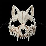 JYMSB Tier Skelett Maske Halloween, Harz Hund Schädel Knochen Zähne Scary Horror Devil Wolf...