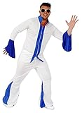 Foxxeo Weißer Disco Anzug Herrenkostüm 70er Jahre Overall Jumpsuit Kostüm Disco für Herren...