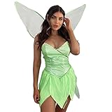 Lerrita Damen Fee Kostüm Halloween Elfe Cosplay Waldfee Prinzessin Kleid Sexy Einfarbig Pailletten...