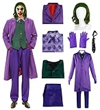 Joker Kostüm Herren Clown Cosplay Outfit Joker Mantel mit Weste Hemd Hose Krawatte Handschuh...