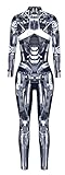 SEAUR Halloween Kostüm Damen Skelett Cosplay Catsuit Overall Knochen Anzug Karneval M