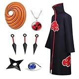 ATOWORLD Akatsuki Mantel Kinder Erwachsene für Karneval Obito Kostüm mit Maske Stirnband Ring...