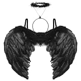 Aurasky Engelsflügel Schwarz mit Heiligenschein, Teufel Kostüm Damen, Schwarzer Engel Kostüm,...