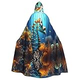 HJFCZH Blaues Seepferdchenbild Halloween Erwachsene Kapuzenumhang Umhang für Halloween Rollenspiele