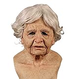 ZARQ Alte Frau Maske, Realistische Kopfbedeckung Dekor Alter Mann Maske Halloween Latex Maske...