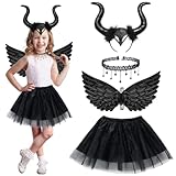 MQIAN Maleficent Kostüm Kinder Mädchen, Königin Hörner Kostüm Kinder, Maleficent Hörner...