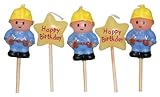 5 Mini-Kerzen * Bauarbeiter * auf Holzhalter für Party und Geburtstag // Kerzen Kuchen Torte Deko...