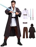 FOVER Jedi Kostüm Herren mit Lightsword Tunika Kapuzenmantel Outfit Umhang mit Kapuze...