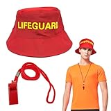 EUPSIIU 2 Stück Lifeguard Set Fasching Kostüm Karneval Verkleidung Rettungschwimmer, Rot Lifeguard...