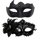 Rierousy 2 Stück Venezianische Maske Damen, Maskenball Maske, Maske Venezianischen Karneval Party...