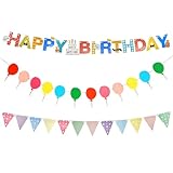 3-Teiliges Set Happy Birthday Banner,Happy Birthday Girlande mit Dreiecksgirlande,Geburtstagsdeko...