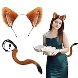 TSHAOUN Faschingskostüm, Fuchsohren Cosplay Set Fuchs Ohren Stirnband Fuchsschwanz für Halloween...