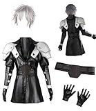 MANMICOS US-Größe Anime Sephiroth Cosplay Kostüm Herren PU kurze Jacke Party Anzug (Medium)