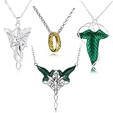 YouU 4 Stück Arwens Abendstern Halskette Elfengrüne Lorien-Brosche Halskette Saurons Ringe Elfen...