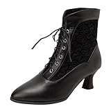 COOLCEPT Damen Vintage Viktorianische Stiefel Schnüren Knöchel Stiefel Almond Toe Black Große 40