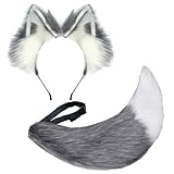 HILKKET Wolf Fuchsschwanz Anziehset, Plüsch Wolf Fuchsschwanz Kinder Set, Halloween Kunstfell...