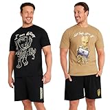 Marvel Groot Schlafanzug Herren Kurz, Pyjama Set T-Shirt & Schlafshorts 2er-Pack (Schwarz/Beige,...