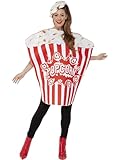Smiffys Popcorn-Kostüm, Rot & Weiß, Einteiler & Hut Halloween