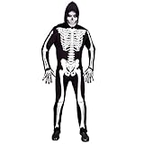 Widmann - Kostüm Skelett, Overall mit Kapuze, Neon, leuchtet unter UV-Licht, Halloween Verkleidung