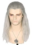 Topcosplay Perücke Herren Grau Lunga Parrucca Grigia da Uomo Cosplay Halloween Parrucca