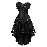 Grebrafan Burlesque Corsage mit Rock Reißverschluss Korsett karneval kostüm Damen (EUR(46-48) 5XL,...