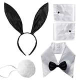 YYaaTING Hasenkostüm-Set Hasenohr Stirnband Fliege Stulpen Schwanz Set Damen Bunny Kostüm Bunny...
